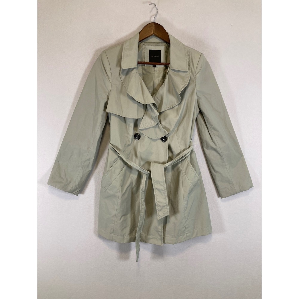 Romantic Parisian The Limited Women S Khaki Ruffle Front Belted Trench Coat